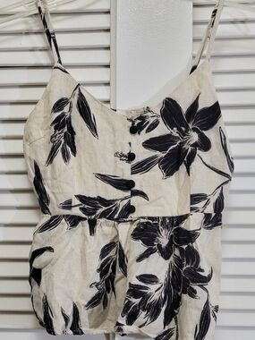 Women's Cream Floral Spaghetti-Strap Peplum Top